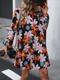 Thumbnail for Floral Mock Neck Balloon Sleeve Dress