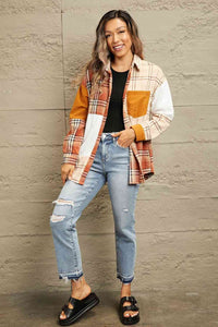 Thumbnail for Double Take Plaid Color Block Dropped Shoulder Shacket