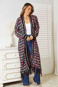 Thumbnail for Double Take Full Size Multicolored Open Front Fringe Hem Cardigan