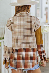 Thumbnail for Double Take Plaid Color Block Dropped Shoulder Shacket