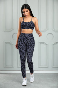 Thumbnail for Leopard Cutout Sports Bra and Leggings Set