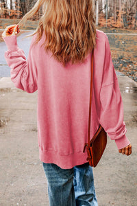 Thumbnail for Sequin Candy Cane Round Neck Slit Sweatshirt