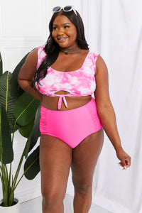 Thumbnail for Marina West Swim Sanibel Crop Swim Top and Ruched Bottoms Set in Pink