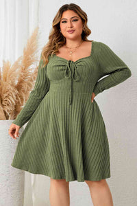 Thumbnail for Plus Size Sweetheart Neck Long Sleeve Ribbed Dress