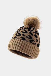 Thumbnail for Leopard Pom-Pom Cuffed Beanie