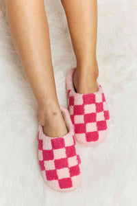 Thumbnail for Melody Checkered Print Plush Slide Slippers