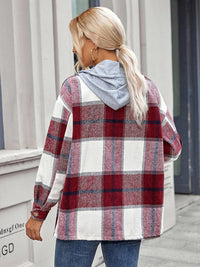 Thumbnail for Plaid Hooded Jacket with Pockets