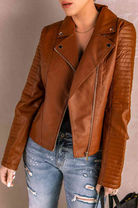 Thumbnail for Ribbed Faux Leather Jacket