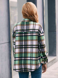 Thumbnail for Meet You Outside Plaid Button Down Curved Hem Shacket