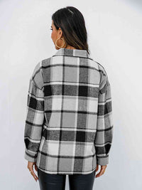 Thumbnail for Plaid Button Up Collared Neck Jacket