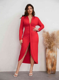 Thumbnail for Plus Size Plunge Ruched Slit Dress