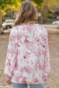 Thumbnail for Floral Tie Neck Flounce Sleeve Blouse