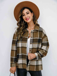 Thumbnail for Plaid Button Up Collared Neck Jacket