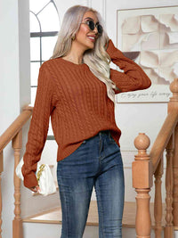 Thumbnail for Cable-Knit Round Neck Long Sleeve Sweater