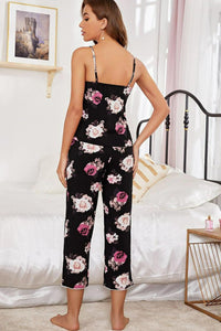 Thumbnail for Floral V-Neck Cami and Cropped Pants Lounge Set