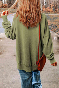 Thumbnail for Dropped Shoulder Round Neck Long Sleeve Blouse