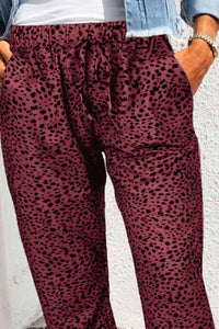 Thumbnail for Double Take Leopard Print Joggers with Pockets