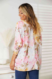 Thumbnail for Double Take Floral Round Neck Three-Quarter Sleeve Top