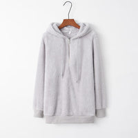 Thumbnail for Quarter-Zip Drawstring Teddy Hoodie