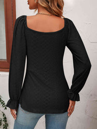 Thumbnail for Tie Front V-Neck Puff Sleeve Blouse