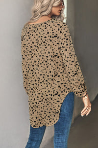 Thumbnail for Animal Print V-Neck High-Low Blouse