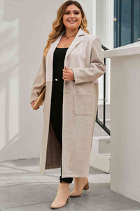 Thumbnail for Plus Size Collared Neck Buttoned Longline Coat