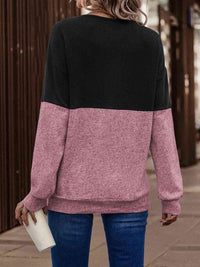 Thumbnail for Two-Tone Crisscross Detail Sweatshirt