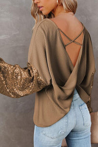 Thumbnail for Sequin Waffle-Knit Blouse