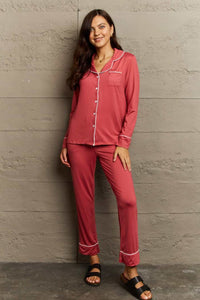 Thumbnail for Ninexis Buttoned Collared Neck Top and Pants Pajama Set