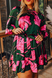 Thumbnail for Plus Size Printed Lantern Sleeve Ruffle Hem Dress