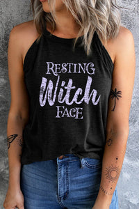 Thumbnail for Round Neck RESTING WITCH FACE Graphic Tank Top