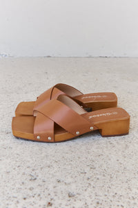 Thumbnail for Weeboo Step Into Summer Criss Cross Wooden Clog Mule in Brown