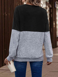 Thumbnail for Two-Tone Crisscross Detail Sweatshirt