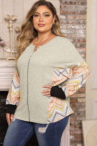 Thumbnail for Plus Size Exposed Seam Print Long Sleeve T-Shirt