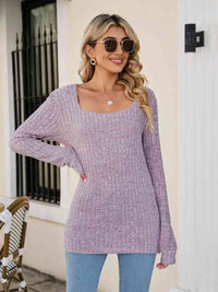 Thumbnail for Square Neck Ribbed Long Sleeve T-Shirt