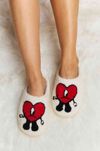 Thumbnail for Melody Love Heart Print Plush Slippers