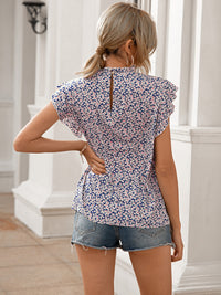 Thumbnail for Ditsy Floral Mock Neck Cap Sleeve T-Shirt