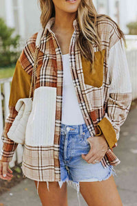 Thumbnail for Double Take Plaid Color Block Dropped Shoulder Shacket