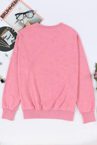 Thumbnail for Sequin Candy Cane Round Neck Slit Sweatshirt