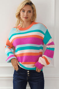 Thumbnail for Striped Round Neck Long Sleeve Knit Top