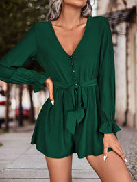 Thumbnail for Long Flounce Sleeve V-Neck Romper