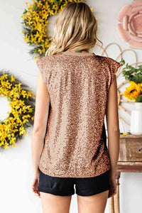 Thumbnail for Sequin Round Neck Capped Sleeve Tank