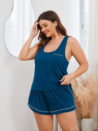 Thumbnail for Plus Size Contrast Piping Racerback Tank and Shorts Lounge Set