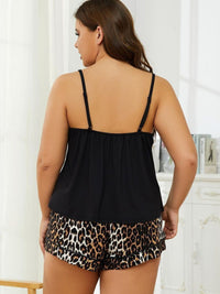 Thumbnail for Plus Size Lace Trim Scoop Neck Cami and Printed Shorts Pajama Set