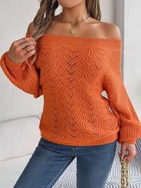 Thumbnail for Openwork Off-Shoulder Long Sleeve Sweater