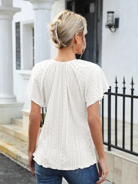 Thumbnail for Eyelet Tie Neck Flutter Sleeve Blouse