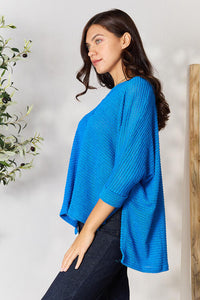 Thumbnail for Zenana Full Size Round Neck High-Low Slit Knit Top