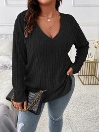 Thumbnail for Plus Size V-Neck Long Sleeve T-Shirt