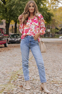 Thumbnail for Floral V-Neck Frill Long Sleeve Blouse