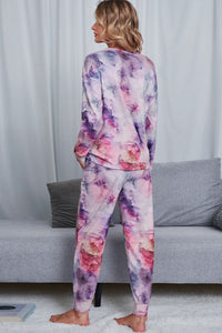 Thumbnail for Tie-Dye Crewneck Top and Drawstring Waist Joggers Lounge Set